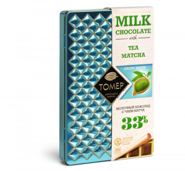 №1 Фабрика Томер металлический бокс Молочный шоколад с чаем МАТЧА ,33%  90г в Армавире