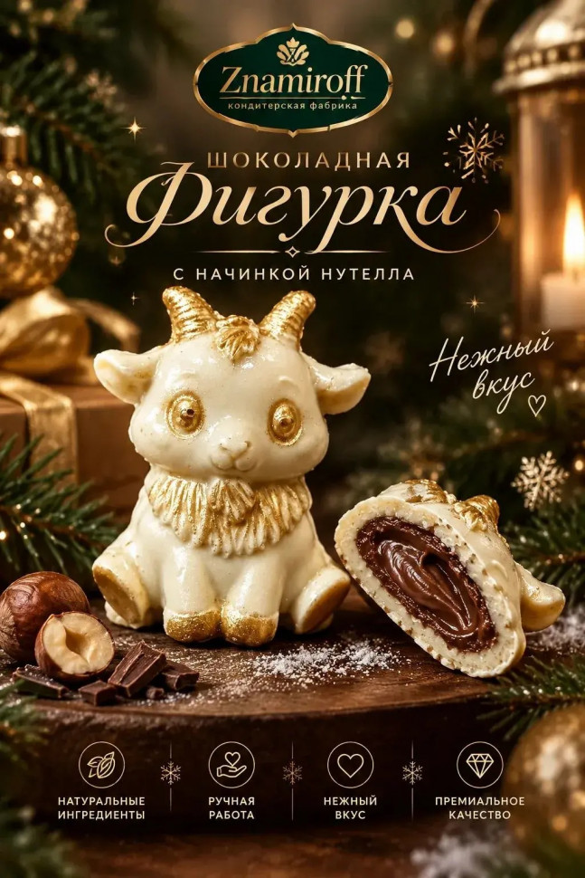  Шоколад фигурный "Мультяшный козлик" белый шоколад с начинкой нутелла(блок 5шт по 70г) в Армавире
