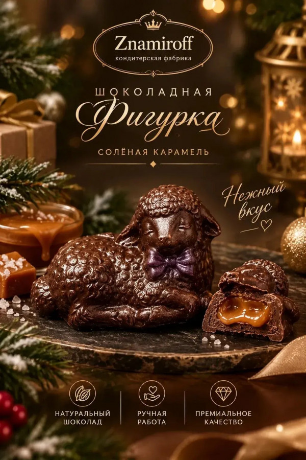 №1 Шоколад фигурный "Овечка спящая" молочный шоколад с начинкой солёная карамель(блок 5шт по 70г) в Армавире
